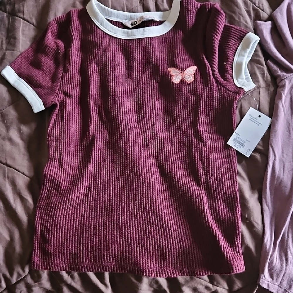 SO Red and White Short Sleeve Tee with Butterfly Detail